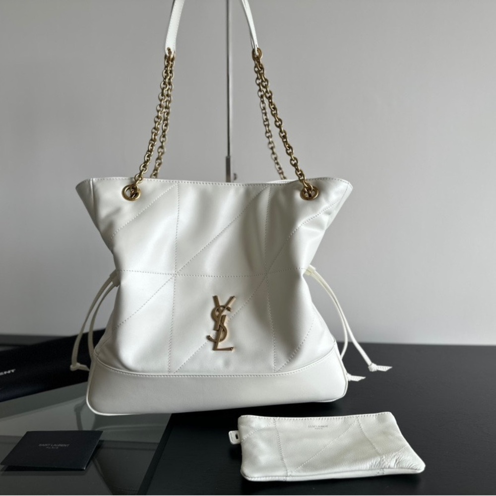Yves Saint Laurent Ivory Quilted Tote with Gold Chain